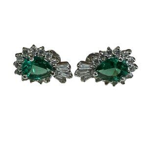 925 Sterling Silver Emerald Earrings Women's Jewelry Studded Gemstone Halo